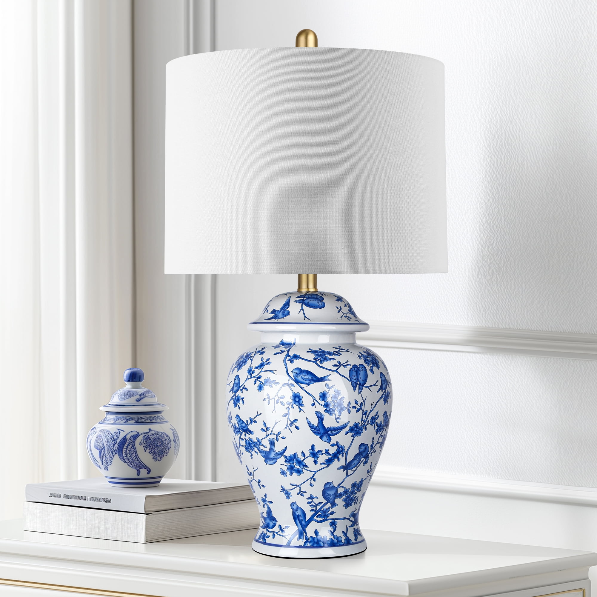 23.6'' Chinoiserie Ceramic Table Lamp Blue and White Porcelain Lamp for Nightstand