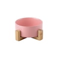 thumbnail image 1 of Ceramic cat bowl with wooden shelf pet drinking bowl suitable for cats and dogs, Single bowl, pink, 1 of 4