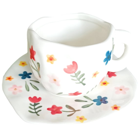 Ceramic coffee cup, lovely pink lady cup with saucer, suitable for office and home, dishwasher and microwave safe (250ml).