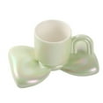 thumbnail image 1 of Ceramic coffee cups, creative cute cups with bow saucers, novel coffee cups with comfortable grip for offices and families, 6.5 ounces for tea latte milk.-green, 1 of 5