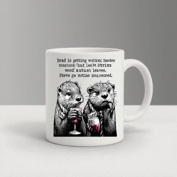 Ceramic coffee mug with otter illustration, funny B1OokiS1H quote stY1Le, black ink sketch animal art, tea cup for reading desk
