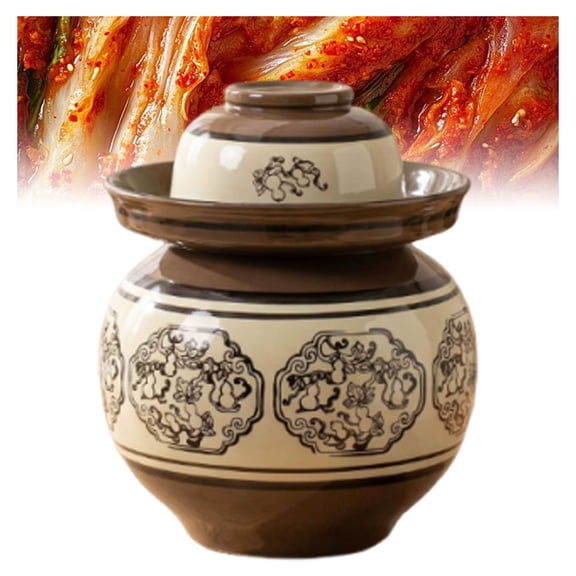 Ceramic fermentation vessel for kimchi pickles, kimchi glass pickle pot, Multifunctional sauerkraut storage container with lid for kitchen