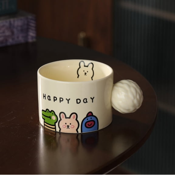 Ceramic mug, cute cartoon shape, high temperature resistance, 300ml capacity, suitable for gifts.