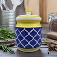 thumbnail image 1 of Ceramic pickle jars 1200 ml Pottery Ceramic Storage Jar for Pickle, Ceramic Cornichon Storage Jar for Pickle Barni for Achar (1200 ml, BLUE AND YELLOW, Set of 1), 1 of 3