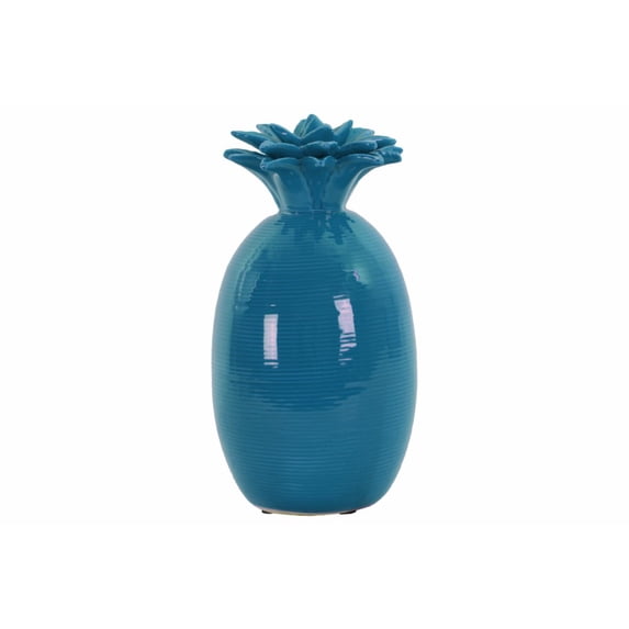 Ceramic pineapple décor figurine gloss finish blue - large - benzara