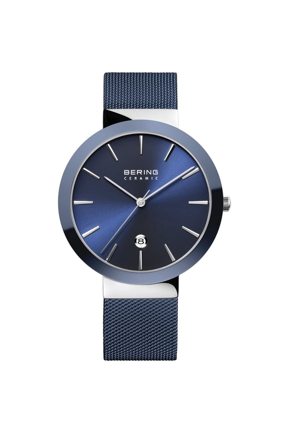 Ceramic 40mm Polished Silver Case Blue Mesh Band Women's Watch 11440-387