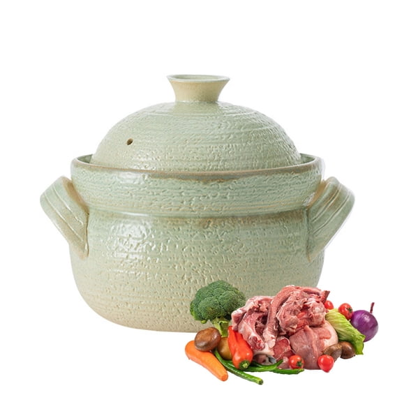 Ceramic soup pot with lid, ceramic pot for stewing, vintage casserole pot with double handle, versatile stew for small family meals