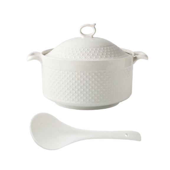 Ceramic soup tureen with lid and handles, white soup bowl ladle porcelain soup pot, serving dish with double handles for home, parties, family meals