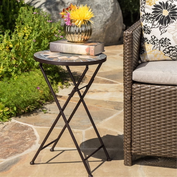 Ceramic tile and iron materials - Foldable side table - Outdoor living - Instantly upgrades the area