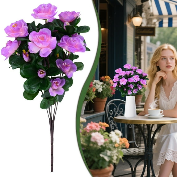 Ceramic vase decor Artificial Plastic Azalea Bouquet Branch Sized Handheld Flower Arrangement For Wedding And Decor