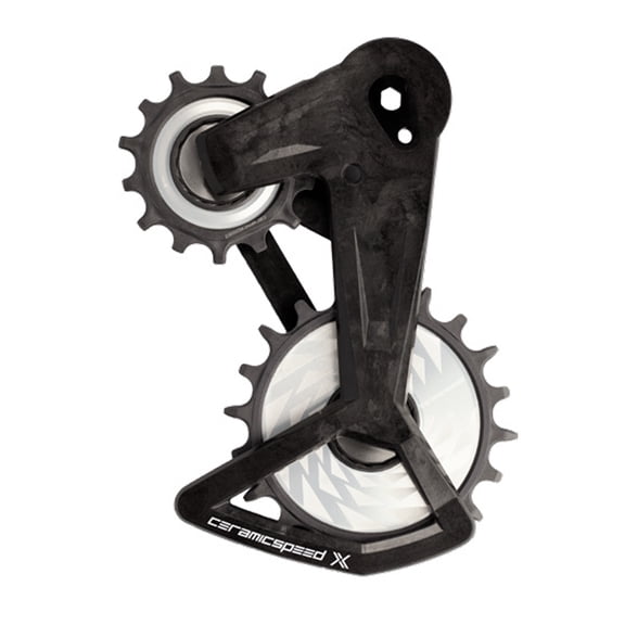 Ceramic Speed OSPW X Pulley Wheel System - For SRAM Eagle T-Type AXS Rear Derailleur, Black Cage with Silver Pulley