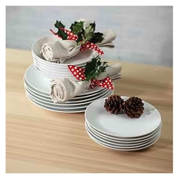 Ceramica Bianco Collection 18 Piece Dinnerware Set - Multipurpose, Functional, White Dinnerware Set, Service for 6 (White Dinner Plates, Salad Plates, Bowls), Standard, (BNC-86-18000)