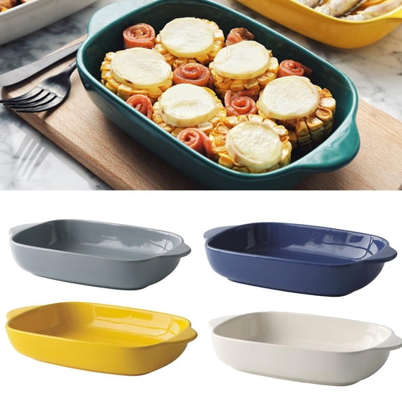 Ceramics Baking Dish/Lasagna Bakeware Pan, Rectangular Baking Sheet with 2 Tableware Use Handles, For Family Daily