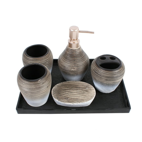 Ceramics Bathroom Accessories Set 6Piece Bath Ensemble for Decorative Countertop
