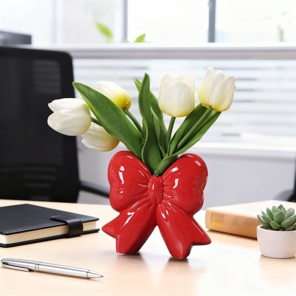 Ceramics Bow Flower Vase, Colorful Portable Decoration Storage Box, Durable Flower Arrangement, Modern Decorative Plant Pot for Indoor Outdoor Table Decoration, 12.5x12x4.5cm