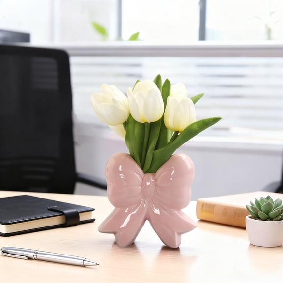 Ceramics Bow Flower Vase, Colorful Portable Decoration Storage Box, Durable Flower Arrangement, Modern Decorative Plant Pot for Indoor Outdoor Table Decoration, 12.5x12x4.5cm