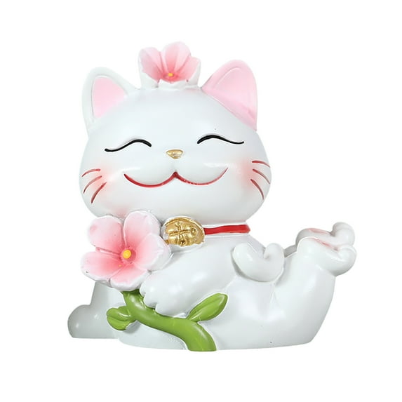 Ceramics Cat Lucky Fortune Cat Figurines Resin Desktop Ornament for Home Office and Living Room Decoration, D