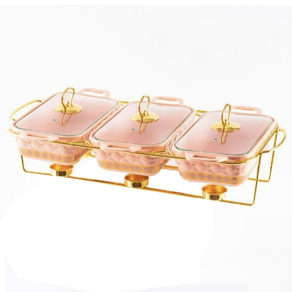 Ceramics Chafing Dish Buffet Set, Food Warmer for Parties Buffets,Chafer and Buffet Warmer Set with Glass Lid for Buffet/Weddings/Parties
