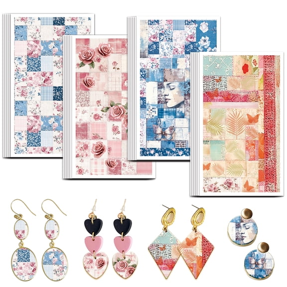 Ceramics Clay Water Transfer Paper Underglaze Transfer Decals for DIY Earrings Pendants Hair Clip Mixed Shapes 12x7cm 24pcs/set for DIY Paper