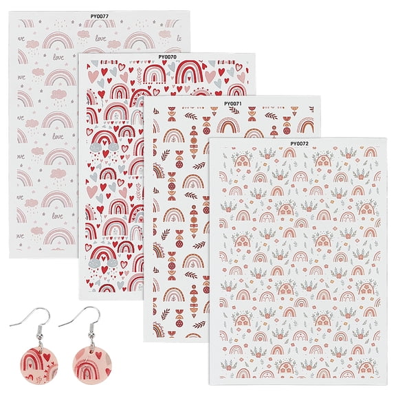 Ceramics Clay Water Transfer Paper Underglaze Transfer Decals for DIY Earrings Pendants Hair Clip Rainbow Colorful 147x105x0.2mm 4pcs/set