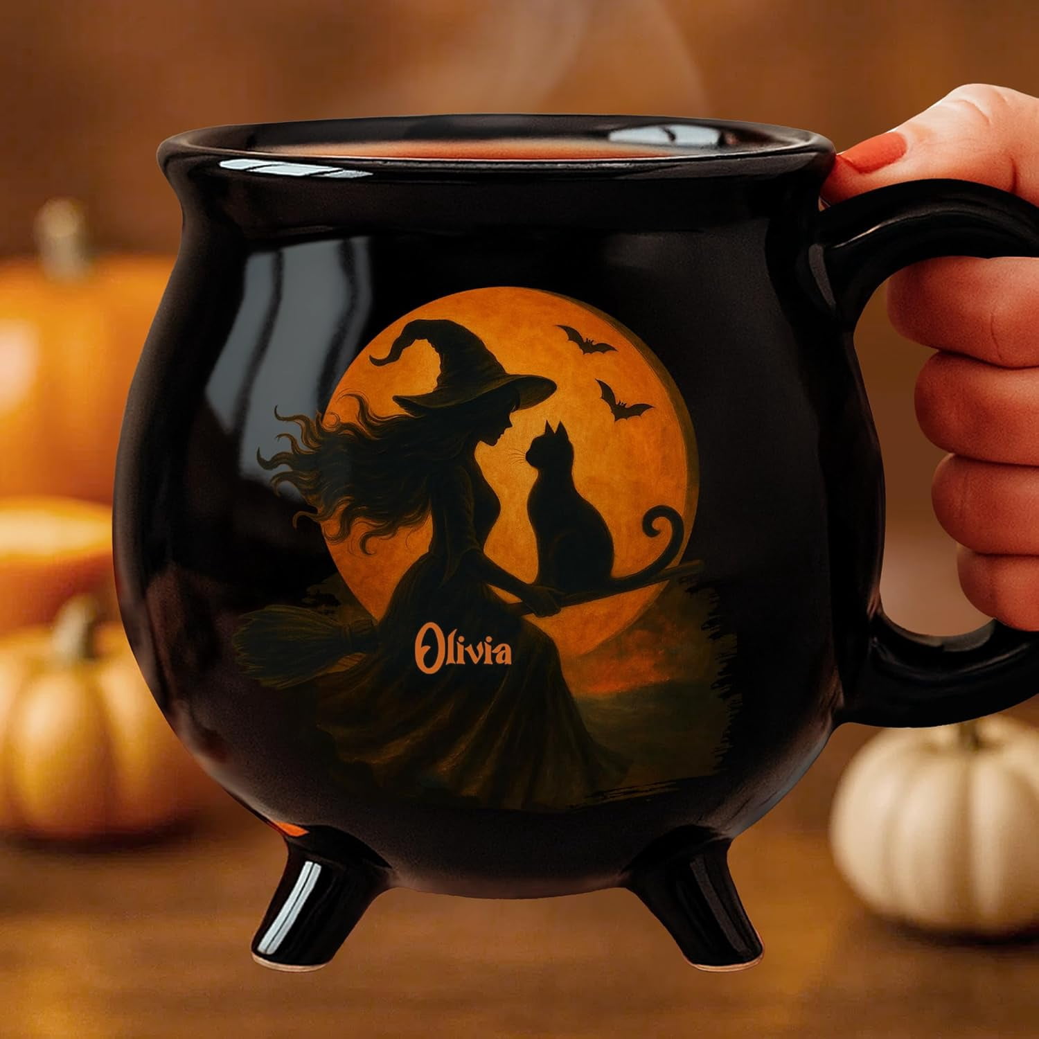 Custom 12oz Ceramic Cauldron Coffee Mug - New Arrival, Personalized Halloween Witchy Gifts For Besties, Sisters, BFF, Family, Yourself - Midnight Magic AMZ