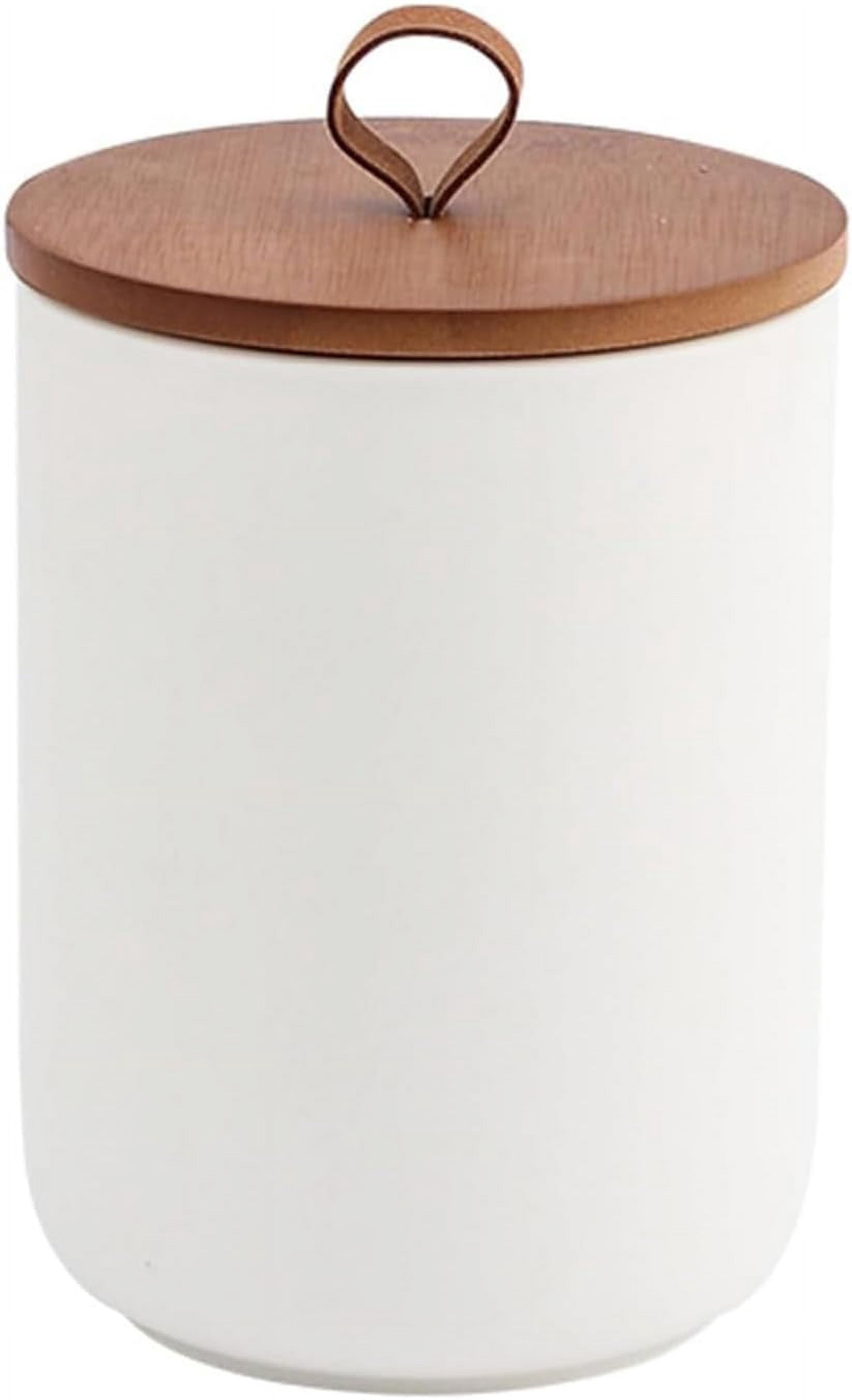 YYW Ceramic Food Storage Canister With Bamboo Lid - Airtight, 27oz (800ml) Middle Size, White