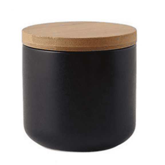 Ceramics Food Storage Jar Canister with Airtight Seal Bamboo Lid, Simple Style Kitchen Canister for Food Storage, Store Coffee, Sugar, Tea, Spices (Black (8.79oz/260ml))