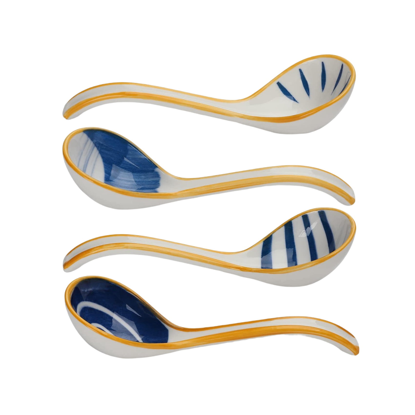 Set Of 4 Japanese Soup Spoons With Hook - 6.5 Inch Black Melamine Spoons For Ramen, Pho, Wonton