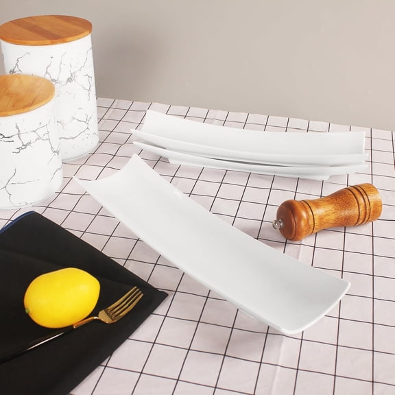 Ceramics Olive Plate, Olive Cookies Tray - Large, Set of 4 Chip Resistant,White Porcelain Olive Canoe, Dishwasher Safe, for Snacks, Condiments,Appetizers 14.6 Inch