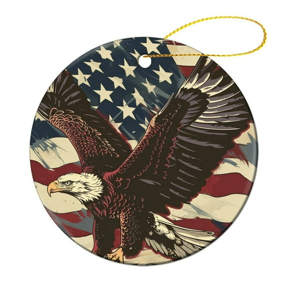 Ceramics Ornaments Bald Eagle American Flag 3" Ceramic Christmas Ornament Patriotic July 4th Holiday Ornament for Home Christmas Tree Decor for Family Friend