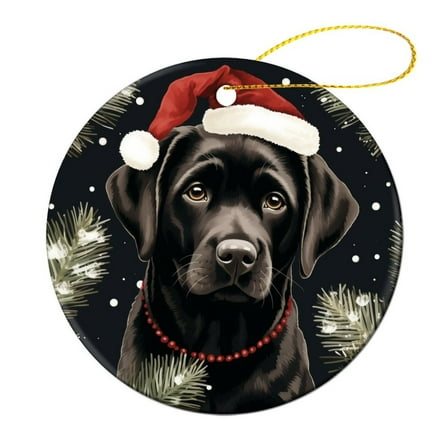 Ceramics Ornaments Black Labrador Christmas Cute Pet Puppy Dog Double Sided Porcelain 3 Inch Dog Lover Gifts Ornament for Christmas Tree Funny Gifts for Women/Men