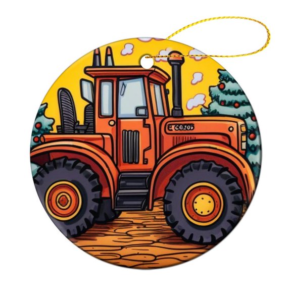 Ceramics Ornaments Cartoon Farm Tractor Pattern Double Sided Porcelain 3 Inch Cartoon Equipment Trucks Christmas Tree Decorations Housewarming Gift