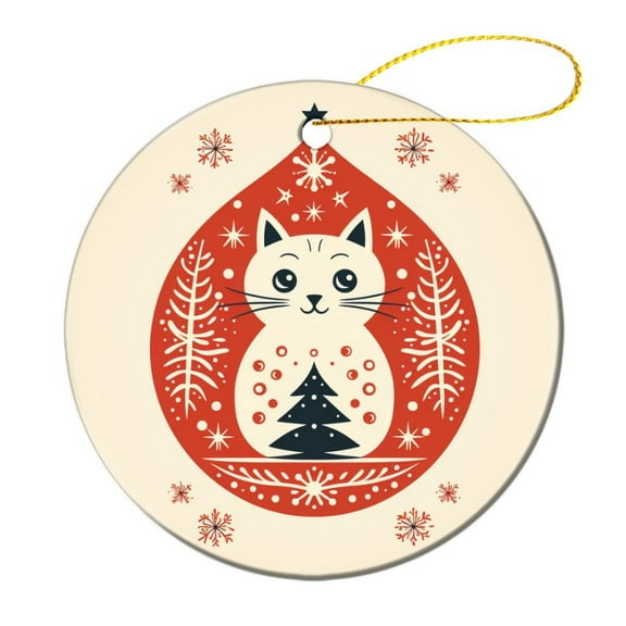Ceramics Ornaments Cat Themed Gift For Cat Lovers 2024 Ornament Meowing Christmas Cat Ar Funny Commemorative Ornaments & Gift Housewarming Gift