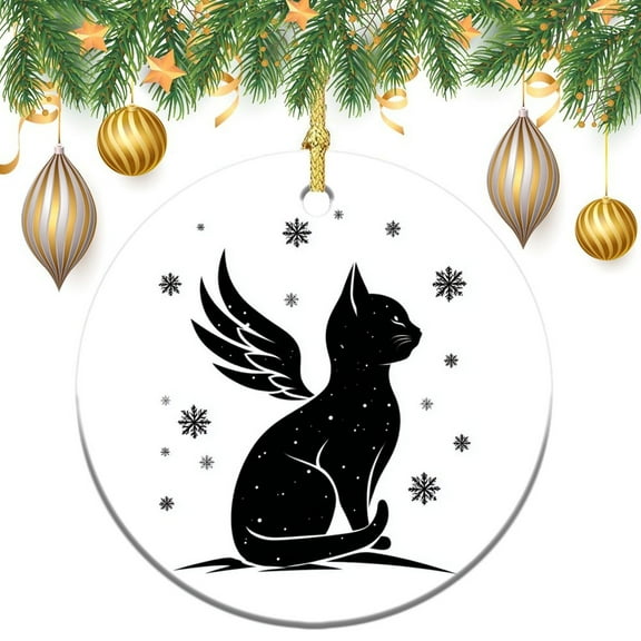 Ceramics Ornaments Cat with Angel Wings Christmas Tree Ornaments Pet Loss Remembrance Xmas Tree Decoration Housewarming Gift