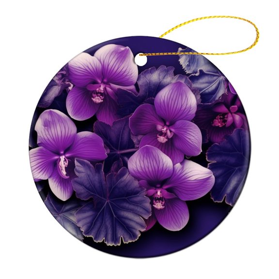 Ceramics Ornaments Christmas African Violet Flower Circle Ornament Violet Bouquet Xmas Holiday Keepsake Christmas Tree Decoration Merry Xmas for Family & Friends