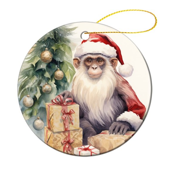 Ceramics Ornaments Christmas Monkey Double Sided Porcelain 3 Inch Funny Animal Lover Gifts Christmas Home Office Tree Decorations Christmas Ornament for Family Sister Friend