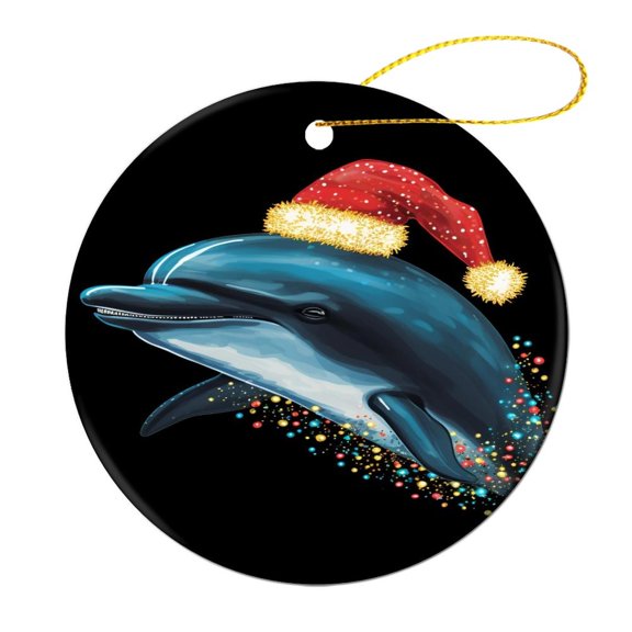 Ceramics Ornaments Dolphin Wear Santa Hat Ceramic Double Sided Tree Xmas Ornament Dolphins Design Xmas Trees Decorations Keepsake Gifts for Woman Friend Birthday