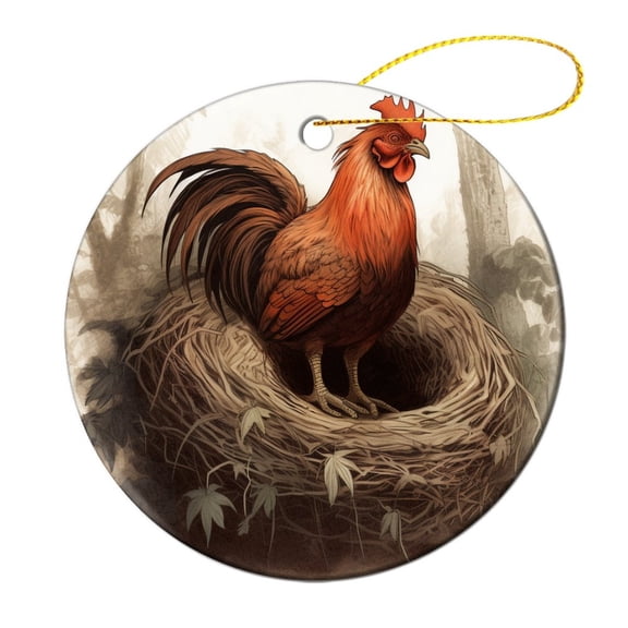 Ceramics Ornaments Hen with Eggs 3" Circle Ceramic Ornament Farm Hen Funny Commemorative Ornaments & Gift Housewarming Gift