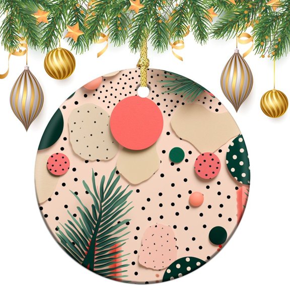 Ceramics Ornaments Joyful Christmas Polka Dot 3" Ceramic Christmas Ornament Christmas Holiday for Christmas Tree Decoration Xmas Party Decorations Ornament Xmas Present