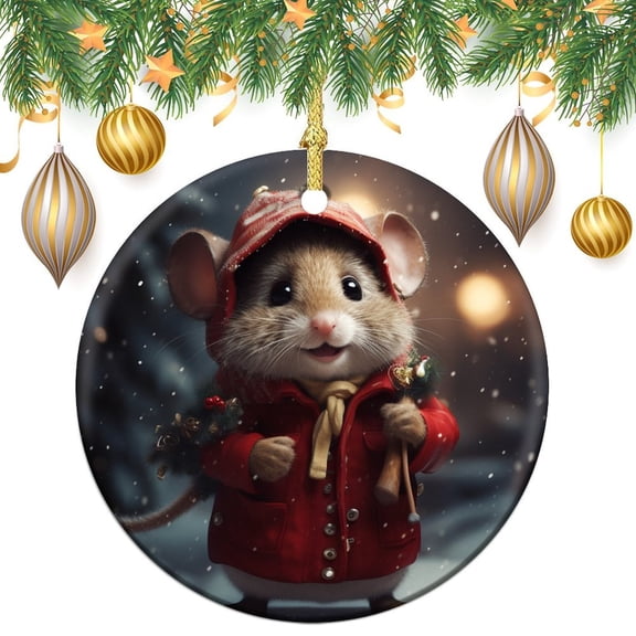 Ceramics Ornaments Lovely Animals Double-Sided Ceramics Ornaments Little Mouse Christmas Christmas Tree Ceramic Ornament Decoration Xmas Gift