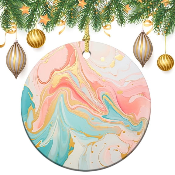 Ceramics Ornaments Multicolored Pink Blue Swirl Stocking Name Tags Flow Marble Painting Xmas Tree Decorations Flat Circle Ceramic Ornament Gifts for Women Men On Christmas