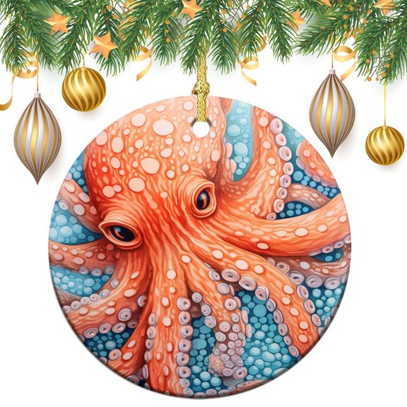 Ceramics Ornaments Orange Octopus Christmas Ornament Keepsake Ink Painting Marine Octopus Squid Sea Animals for Christmas Tree Decoration Xmas Party Decorations for Family Friend