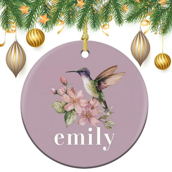 Ceramics Ornaments Personalized Hummingbird 3" Ceramic Christmas Ornament Bird Flower Xmas Tree Decorations Flat Circle Ceramic Ornament Gifts Keepsake for Family