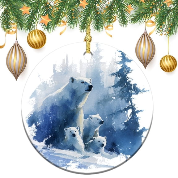 Ceramics Ornaments Polar Bear Family 2024 Ornament Nature Safari Arctic Animal Polar Bear with Cubs Ornament for Christmas Tree Gifts for Women Men On Christmas
