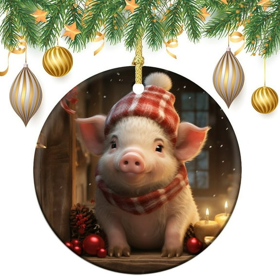 Ceramics Ornaments Rustic Country Christmas Wishes Cute Pig Christmas Tree Ornaments Cute Pink Pig Ornament for Christmas Tree Housewarming Gift
