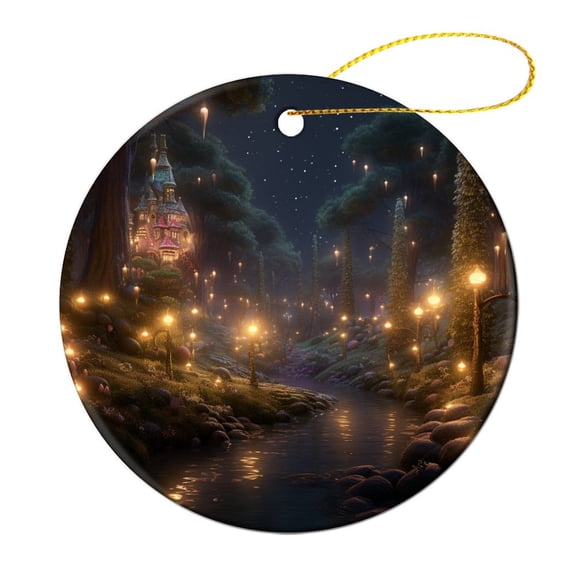 Ceramics Ornaments Rustic Country Holiday Christmas Decoration Keepsake Ornament Christmas Forest In Night Ornament for Christmas Tree Housewarming Gift