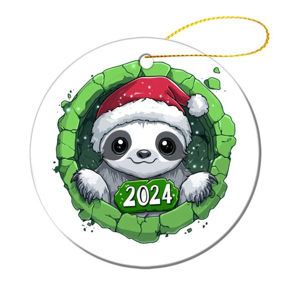 Ceramics Ornaments Sloth Gifts for Women Girls Kids Christmas Bauble Cute Cartoon Sloth Wearing A Christmas Hat Christmas Xmas Tree Ornament Decoration Hanging Pendant Decor for Family Friend