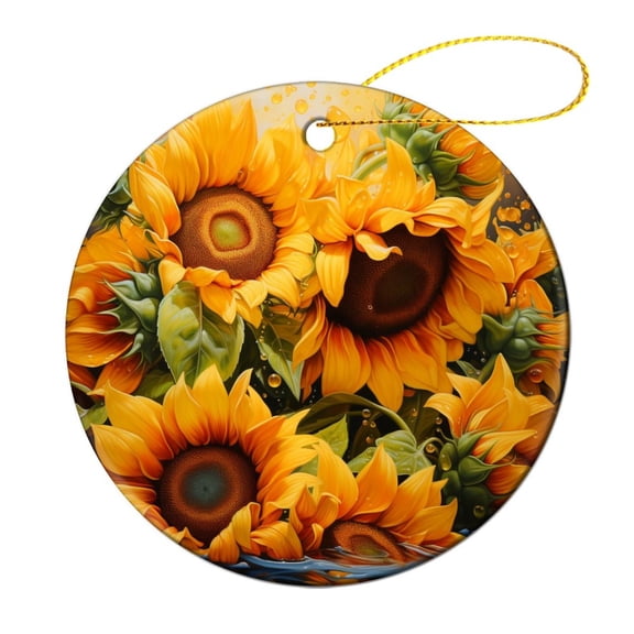 Ceramics Ornaments Sunflower Oil Painting Christmas Tree Ornaments Retro Sunflowers Floral Holiday Ornament for Home Christmas Tree Decor Holiday Present