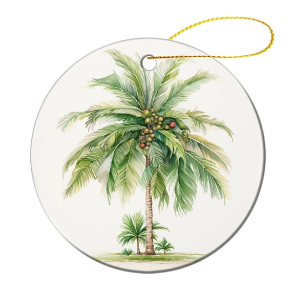 Ceramics Ornaments Vintage Green Leaf Ceramic Double Sided Tree Xmas Ornament Green Palm Tree Xmas Tree Decoration Housewarming Gift