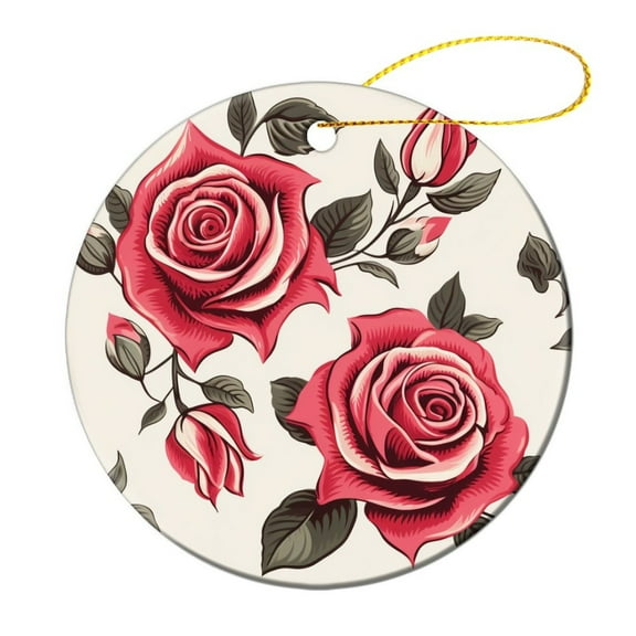 Ceramics Ornaments Vintage Retro Red Rose-4 Christmas Decoration Keepsake Ornament Retro Flower Peony Rose Christmas Tree Decorations Housewarming Gift